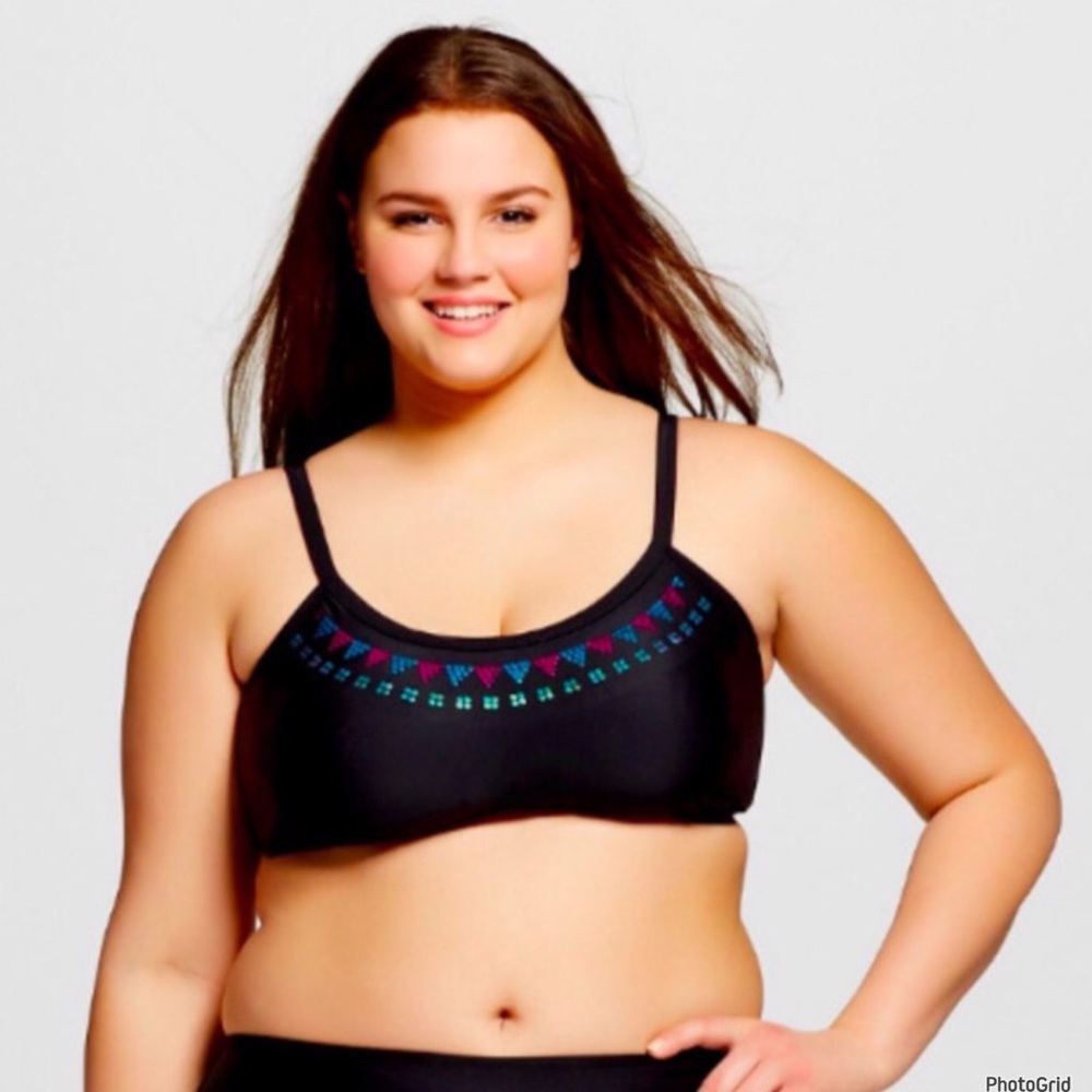 Heart and harmony 1X plus size black sequined bikini swim top NWT